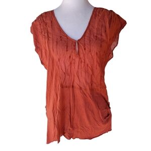 Anthropologie Tiny Eyelet Mixed Media Cotton Silk Blend Rust Color Size Small